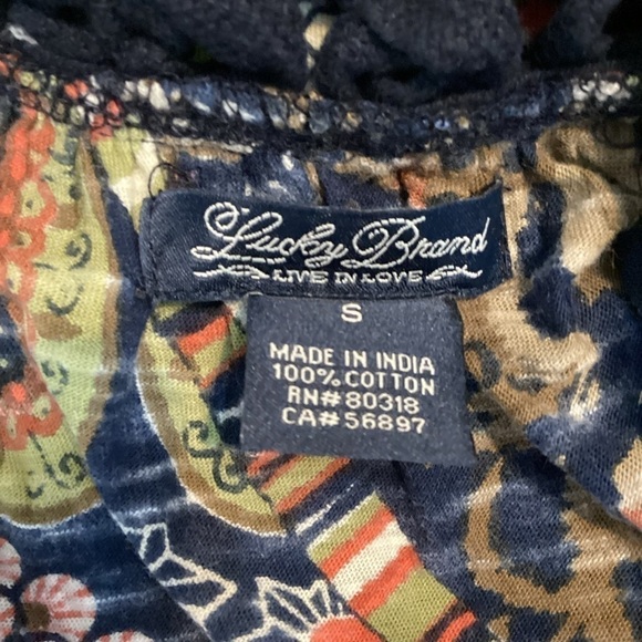 Lucky Brand Peasant Style Top Size S Multicolor Mixed Print - Picture 6 of 7